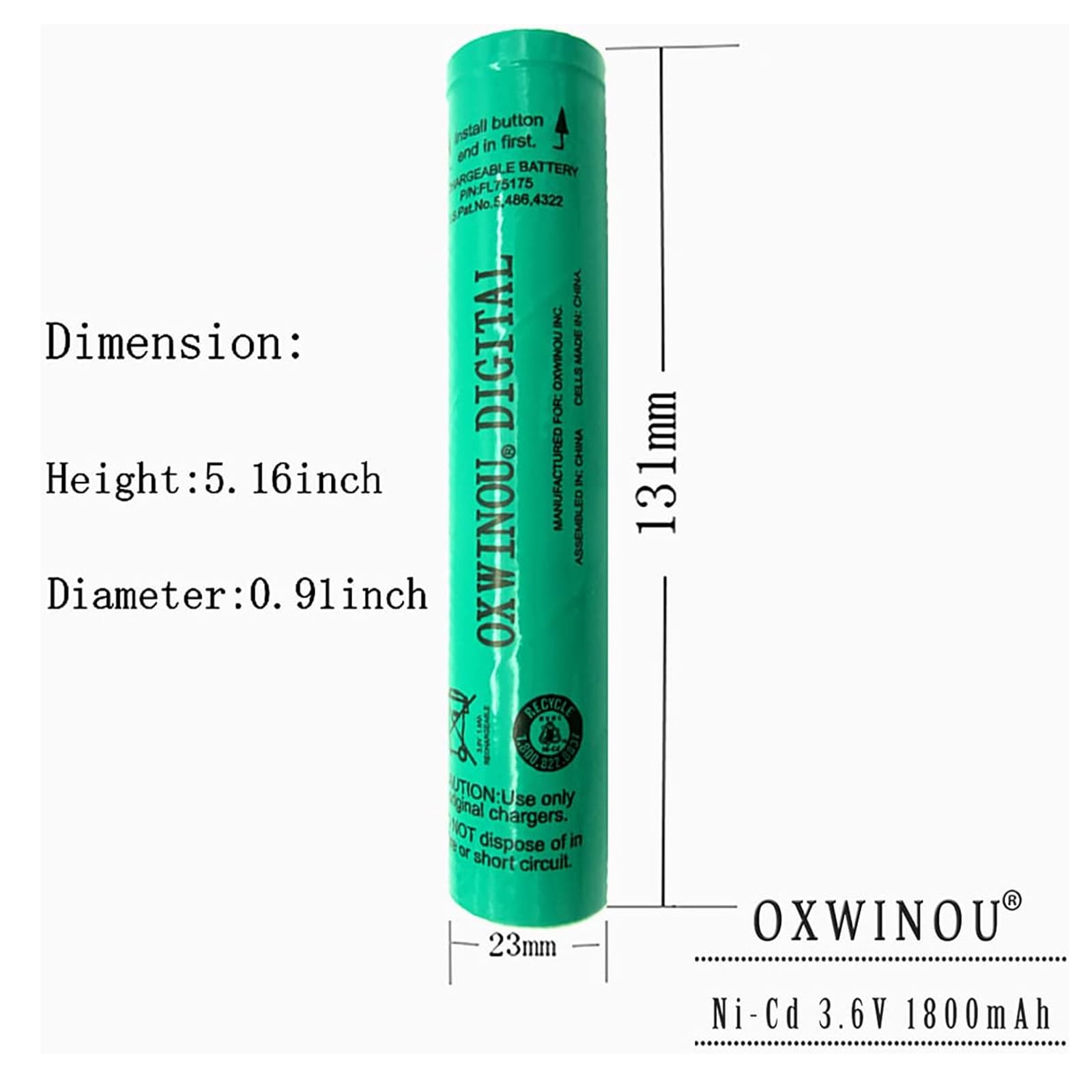OXWINOU 75175 3.6V Ni-Cd Battery Stick 3-PACK