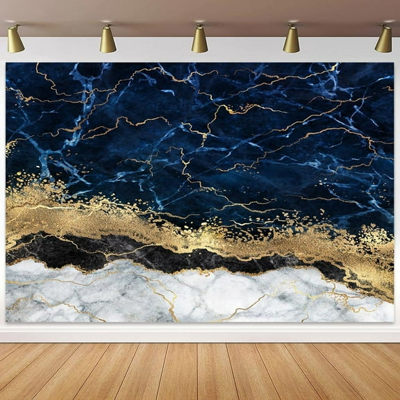 Abstract Navy Blue Marble Photo Backdrop Photography Background, Watercolor Grey Gold Mineral RockBackdrops Photo Booth Prop Decorations Wall Decor Banner Tablecloth 5X3 FT
