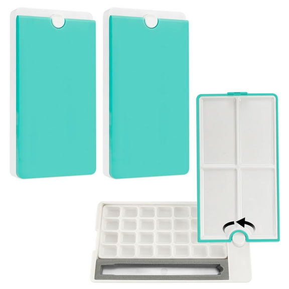 Sekonow 2 Pack Watercolor Palette with 360° Rotatable Lid, 28 Wells Travel Paint Palette Empty Tray with 4 Mixing Areas & Paint Brush Holder for Watercolor Gouache, Blue