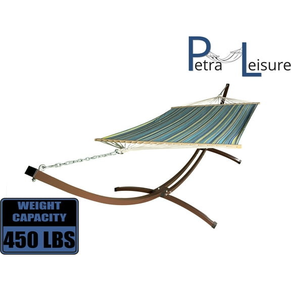 Petra Leisure 15 Ft. Indoor/Outdoor Heavy Duty Brown Steel Arc Hammock Stand w/Premium Quilted Hammock Bed. (Teal/Yellow)
