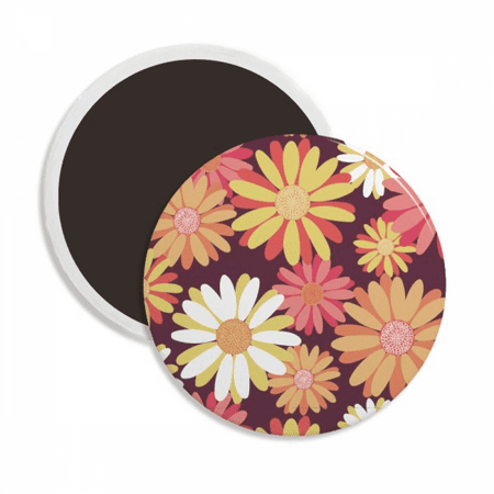 

Red Yellow Flower Pattern Round Ceracs Fridge Magnet Keepsake Decoration
