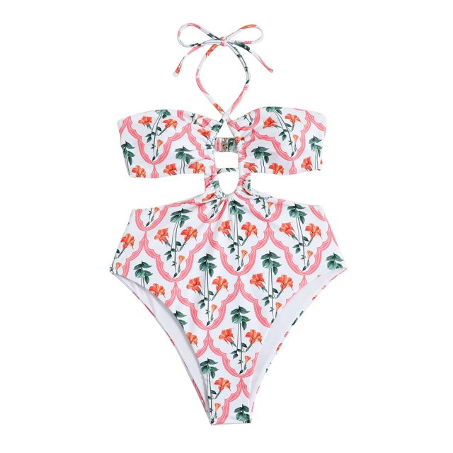 Aayomet Maillots de Bain Résistants au Chlore Col Rond Bonnets Souples Sportif une Pièce Imprimé, Blanc G