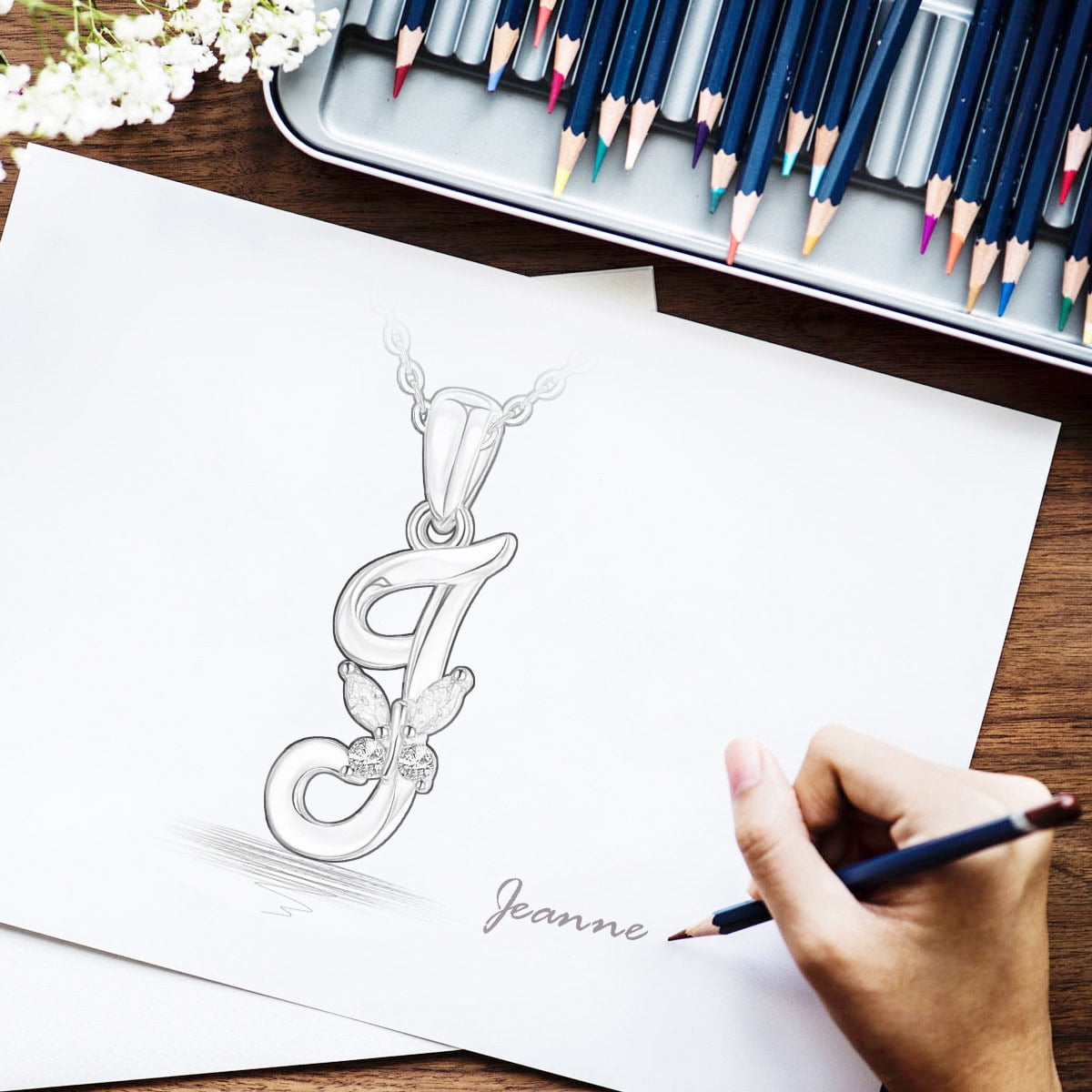 EUDORA Sterling Silver J Initial Necklaces with Blue Butterfly, Script Letter Alphabet Pendant Jewelry Gift for Women, Mother, 18 inch Chain