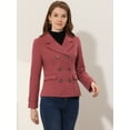 thumbnail image 3 of INSPIRE CHIC Women's Notched Lapel Double Breasted Pea Coat Dark Pink L, 3 of 6