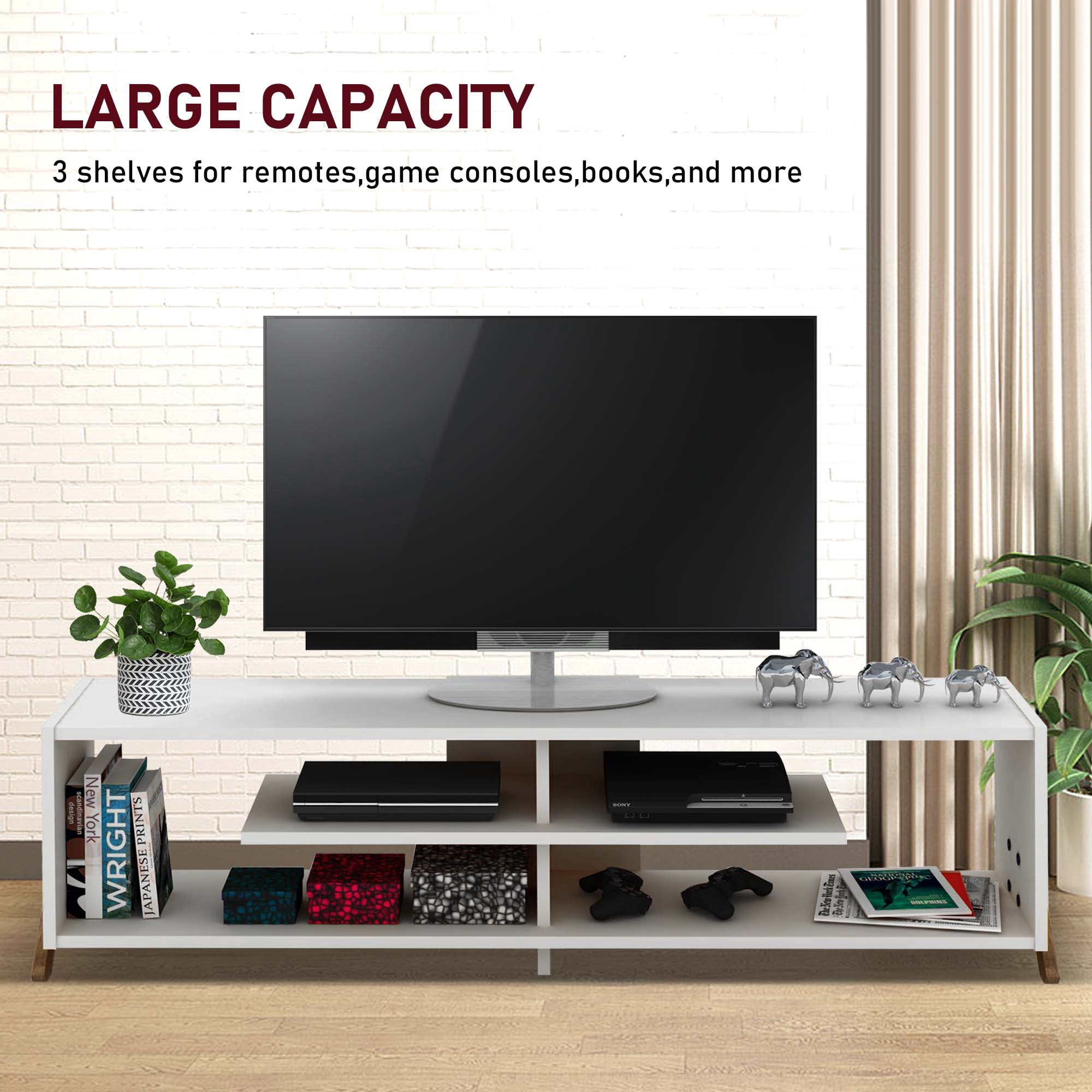 Aukfa Modern TV Stand for TVs up to 60" - TV Storage Cabinet for Living Room - White