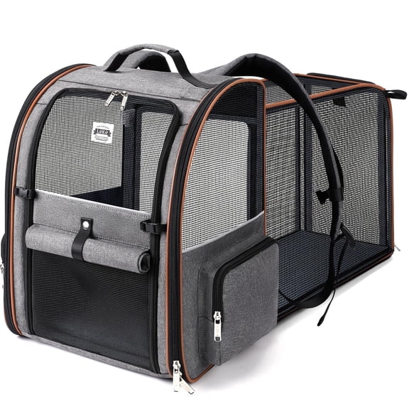 Leke Large Expandable Pet Backpack Carrier, Grey Foldable Travel Hiking Bag Fits Pets up to 18 lbs for Small Dogs and Medium Cats