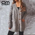 thumbnail image 2 of LOVE DOCK Winter Clothes Women 2021 Winter New Single Breasted Pockets Knitted Cardigan Women Loose Twist Long Sweater Coat, 2 of 6