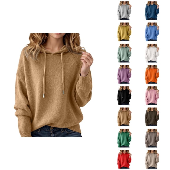 Women's Sweater Hoodie 2025 Fall Winter Long Sleeve Casual Plain Knit Hooded Sweatshirt Pullover Top