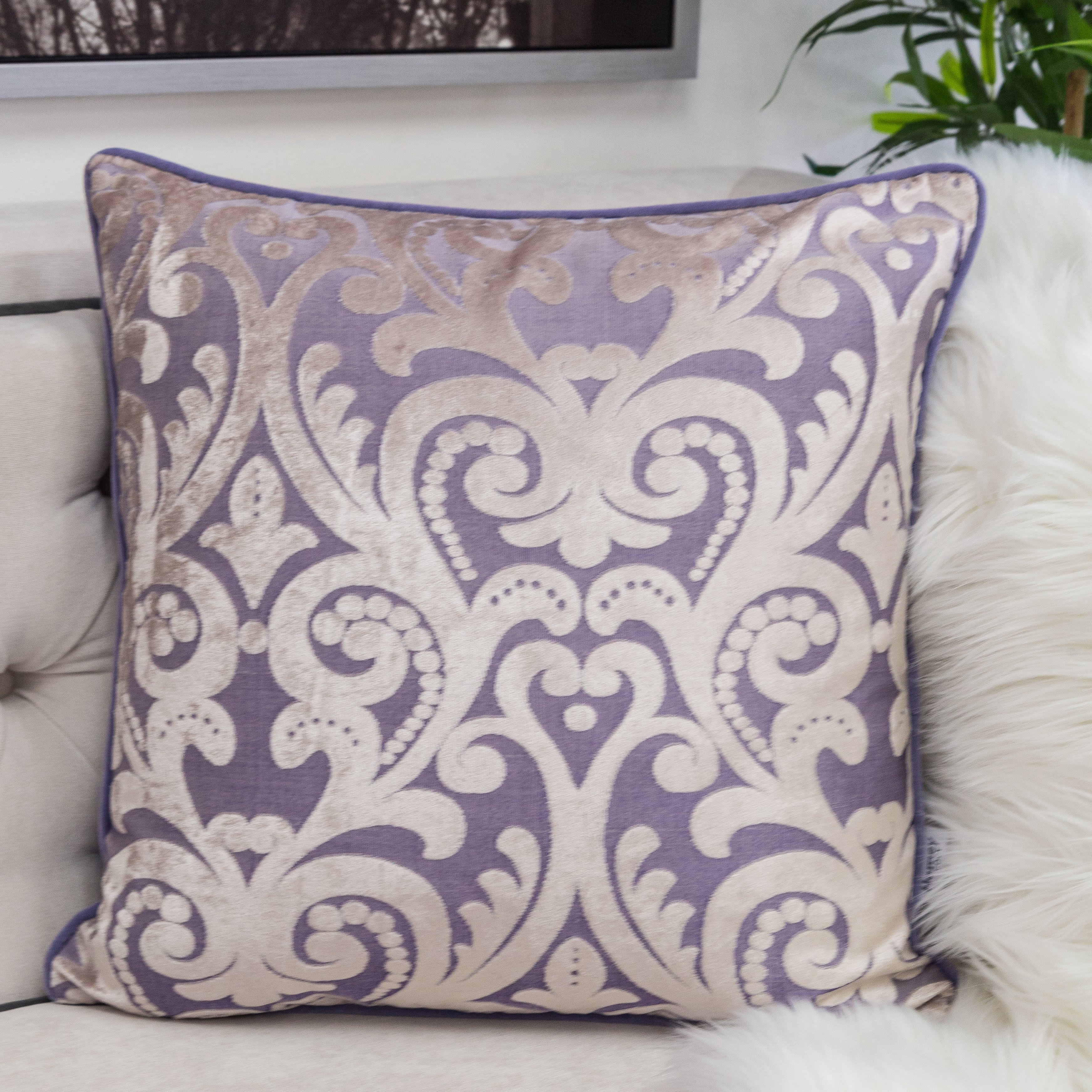 Lianne Purple Geometric Polyester 20 in. x 20 in. Throw Pillow