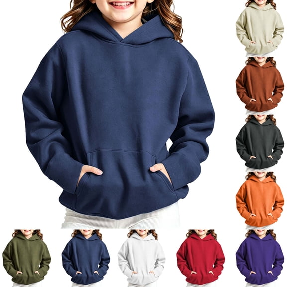 Piuwrlz Kids Hood Sweatshirts for Girls Plain Hoodies Long Sleeve Pullover White Size 13-14 Years