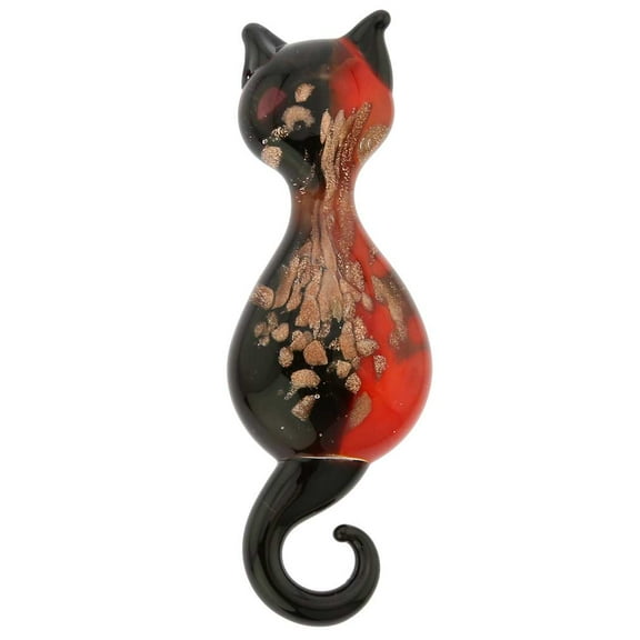 GlassOfVenice Murano Glass Cat Pendant - Black and Red