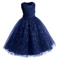 thumbnail image 2 of IBTOM CASTLE Flowers Girls Tulle Lace Dress for Kids Wedding Bridesmaid Pageant Birthday Party Communion Formal Princess Prom Maxi Gown 7-8 Years Dark Blue, 2 of 8
