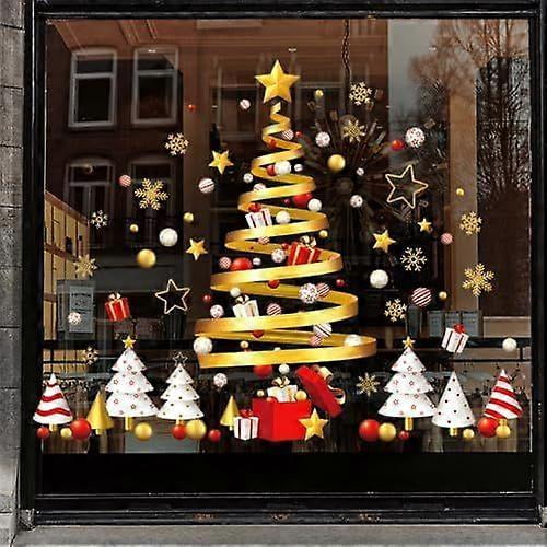 Extra Large Christmas Window Stickers,DXTXTJ 30 * 100cm Christmas Gold Tree Window Stickers, Reusable Christmas Stickers for Christmas Decoration