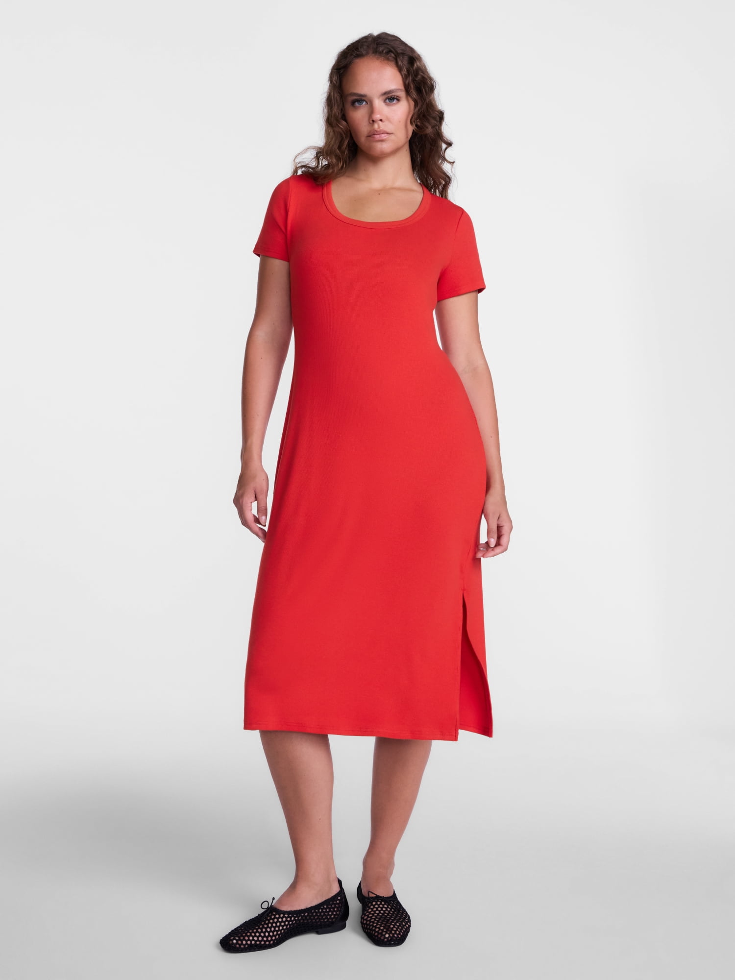 Scenario Women's Scoop Rib Midi Dress, Sizes XS-XXXL