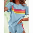 thumbnail image 2 of VIWORLD 2-Piece Women's Striped Shorts Set, Summer Short Sleeve Top & Shorts Outfit, Casual Athletic Outfit Blue，XL, 2 of 6