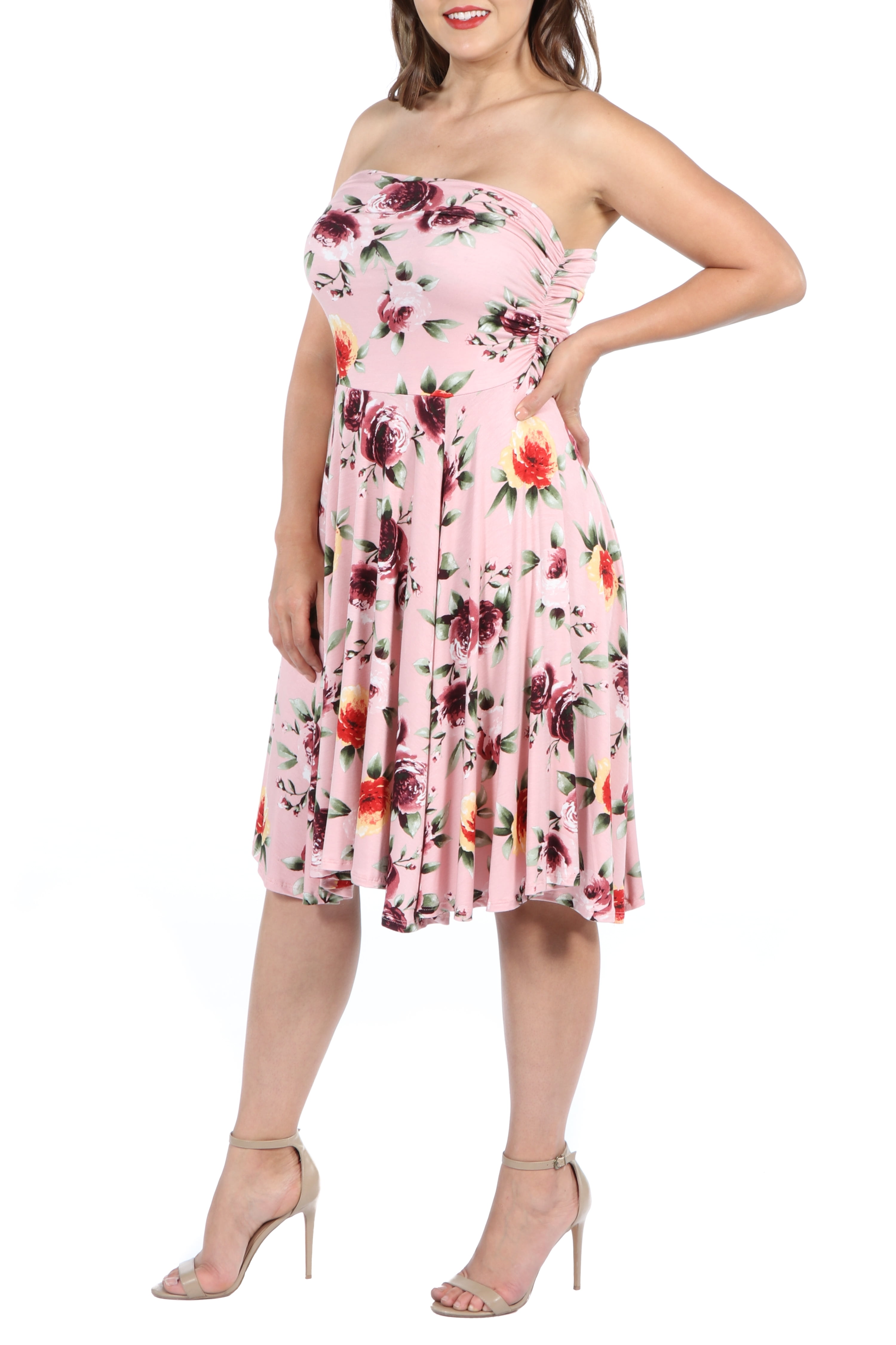 Women’s Plus Size Floral Pink Strapless Summer Dress