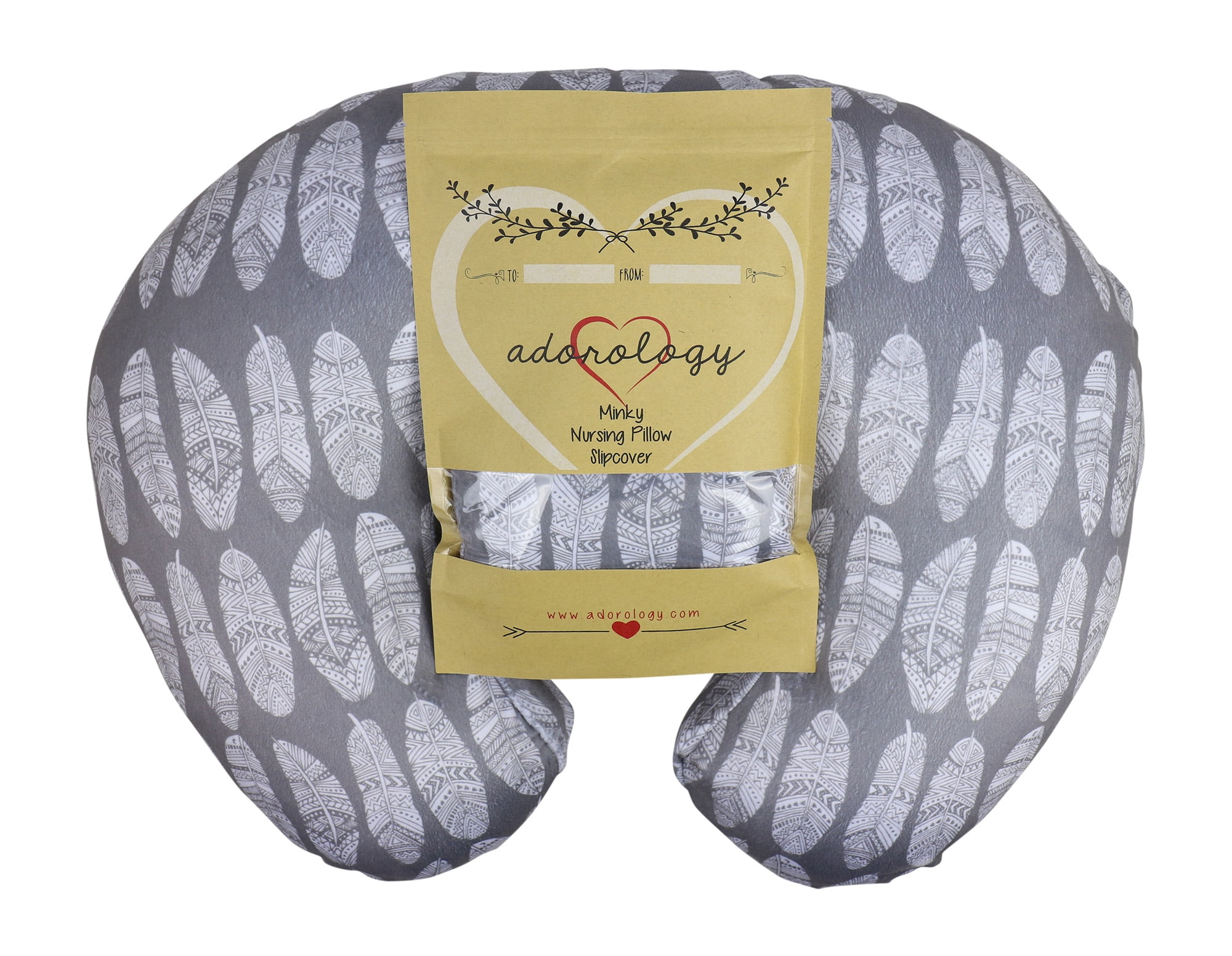 Minky Nursing Pillow Slipcover Gray Feathers Design Maternity