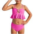 thumbnail image 6 of Teen Bathing Suits Girl Junior Girl's Cute Two Piece Bikini Sets Ruffle Peplum Shell High Waisted Ribbed Swimsuit Textured Kids Tankini, 6 of 6