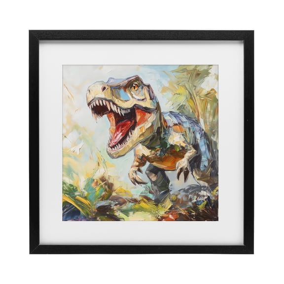 Stupell Industries Bohemian Enchanting T-Rex Roar Black Framed Print Under Glass, 13 x 13, by Creative Studio