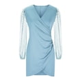 thumbnail image 6 of IROINNID Cocktail Dress for Women Wedding Guests Dresses for Women Summer Solid Long Sleeve V-Neck Tight Party Club Dress ,Light Blue, 6 of 7