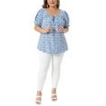 thumbnail image 2 of Agnes Orinda Women's Plus Size Floral Tops Tie Front Scoop Neck Short Sleeve Ruffle Cuff Summer Casual Blouses 2X Blue, 2 of 4