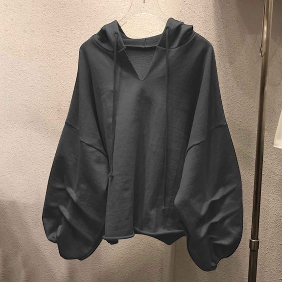 Riecok Oversized Sweatshirt for Women Oversized Long Sleeve Hooded Pullover Pullover Tops Solid Baggy Fall Clothes