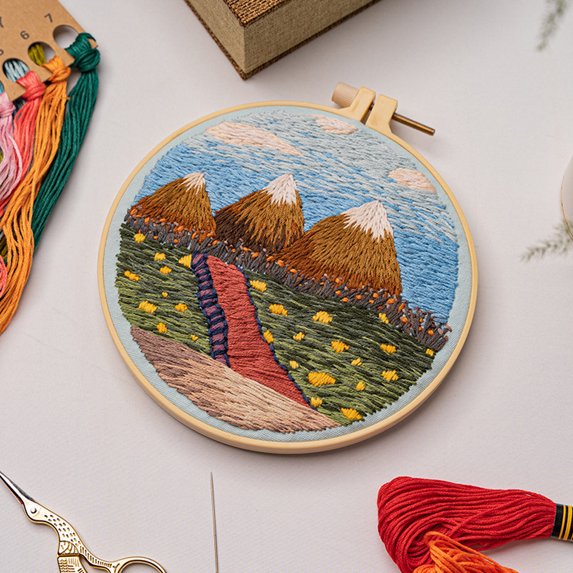 RONSHIN Diy Embroidery Kit Landscape Sky Clouds Pattern Cross Stitch Kits With Embroidery Hoops For Beginners