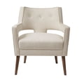 thumbnail image 2 of Cream Houndstooth Accent Chair - 29" Solid Wood Armchair for Living Room or Entryway, Button Tufted Back, Pecan Legs, Polyester Fabric., 2 of 6