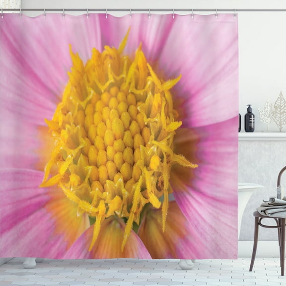 Ambesonne Cyclamen Shower Curtain, Closeup of a Pink Dahlia, 69"Wx75"L, Pale Fuchsia Dark Orange