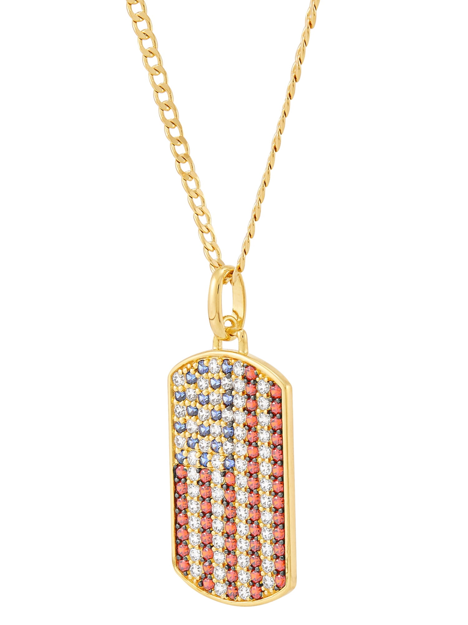 Brilliance Fine Jewelry Mens Cubic Zirconia Dog Tag Pendant in 14KT Gold Plated Sterling Silver,22"