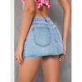 thumbnail image 5 of Falda corta casual de mezclilla con bolsillo y dobladillo sin rematar de cintura alta para mujer, 5 of 5