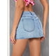 thumbnail image 5 of Falda corta casual de mezclilla con bolsillo y dobladillo sin rematar de cintura alta para mujer, 5 of 5