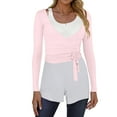 thumbnail image 2 of Stichou Women Wrap Tie Top Y2k Long SLeeve Ballet Workout Yoga Shirt Comfortable Blouses Pink L, 2 of 5