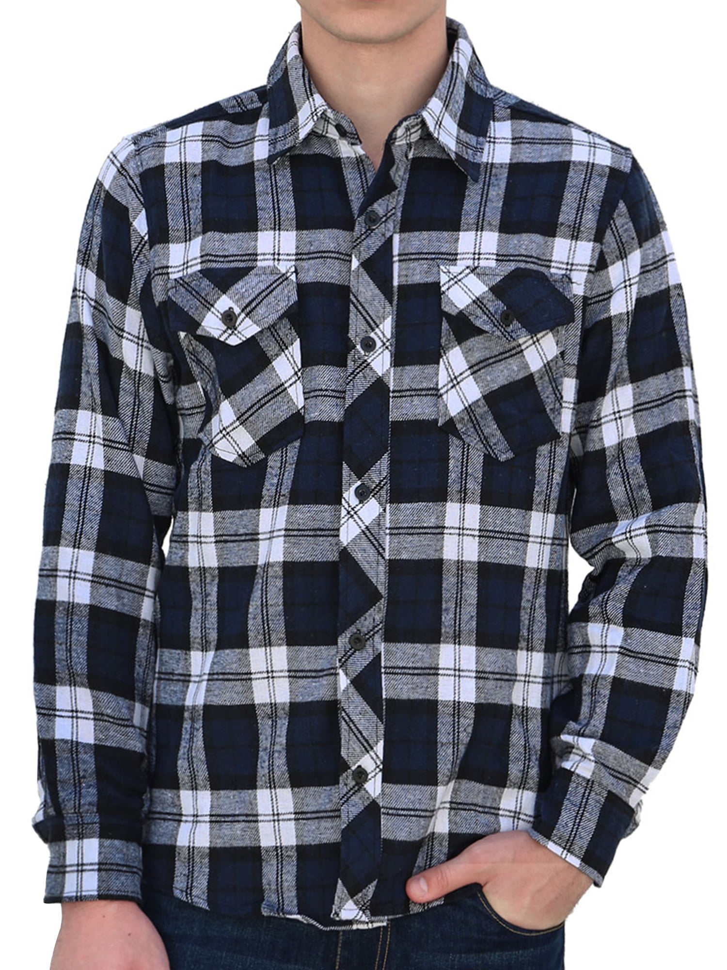 Unique Bargains Men's Long Sleeve Button Up Point Collar Plaids