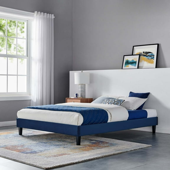 Modway Reign Twin Performance Velvet Platform Bed Frame in Navy
