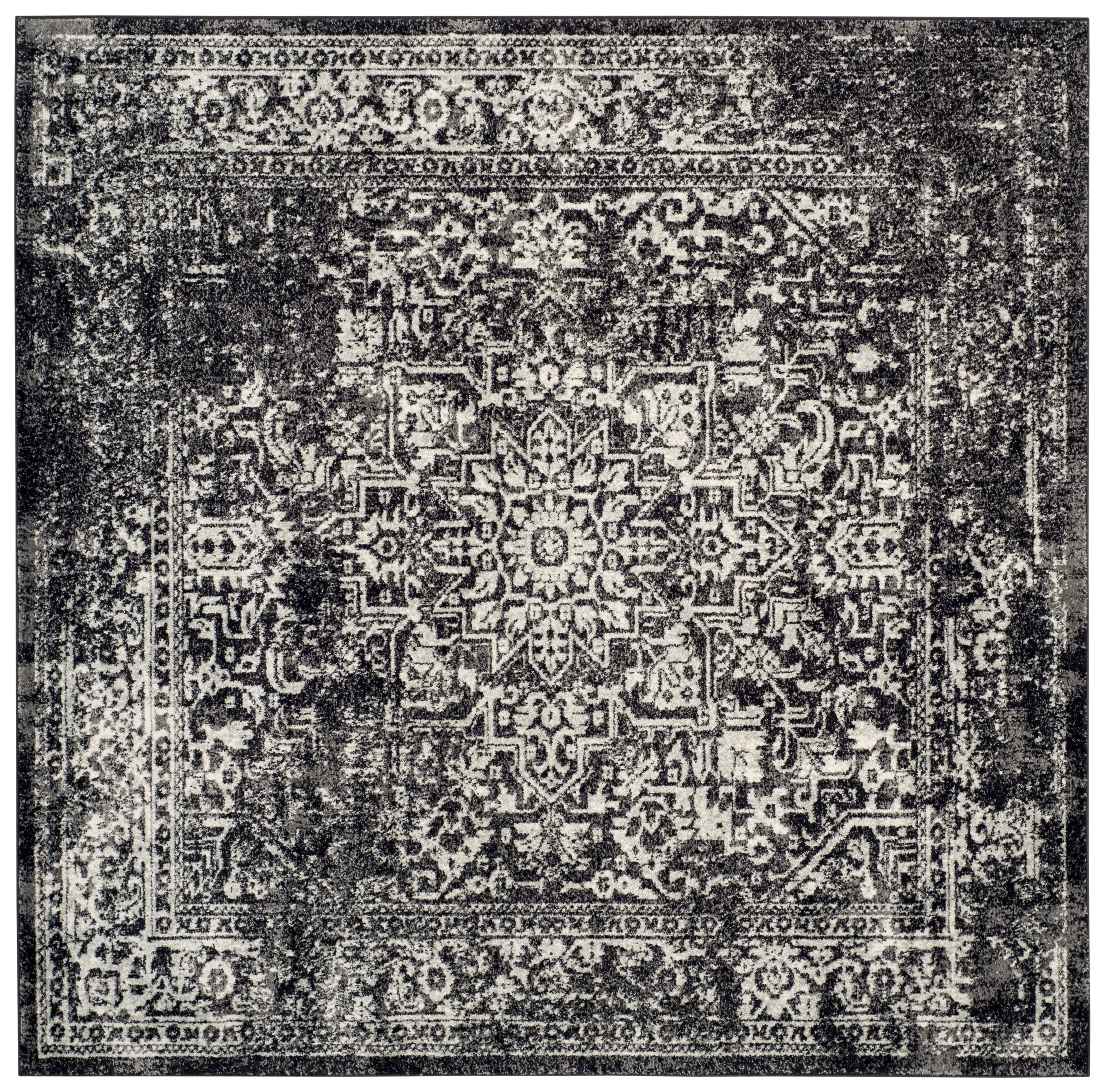 SAFAVIEH Square Rug 5'3" - Evoke Collection - Traditional Design, Black & Grey, Non-Shedding & Easy Cleaning, Ideal for Living Room, Bedroom, Dining Space