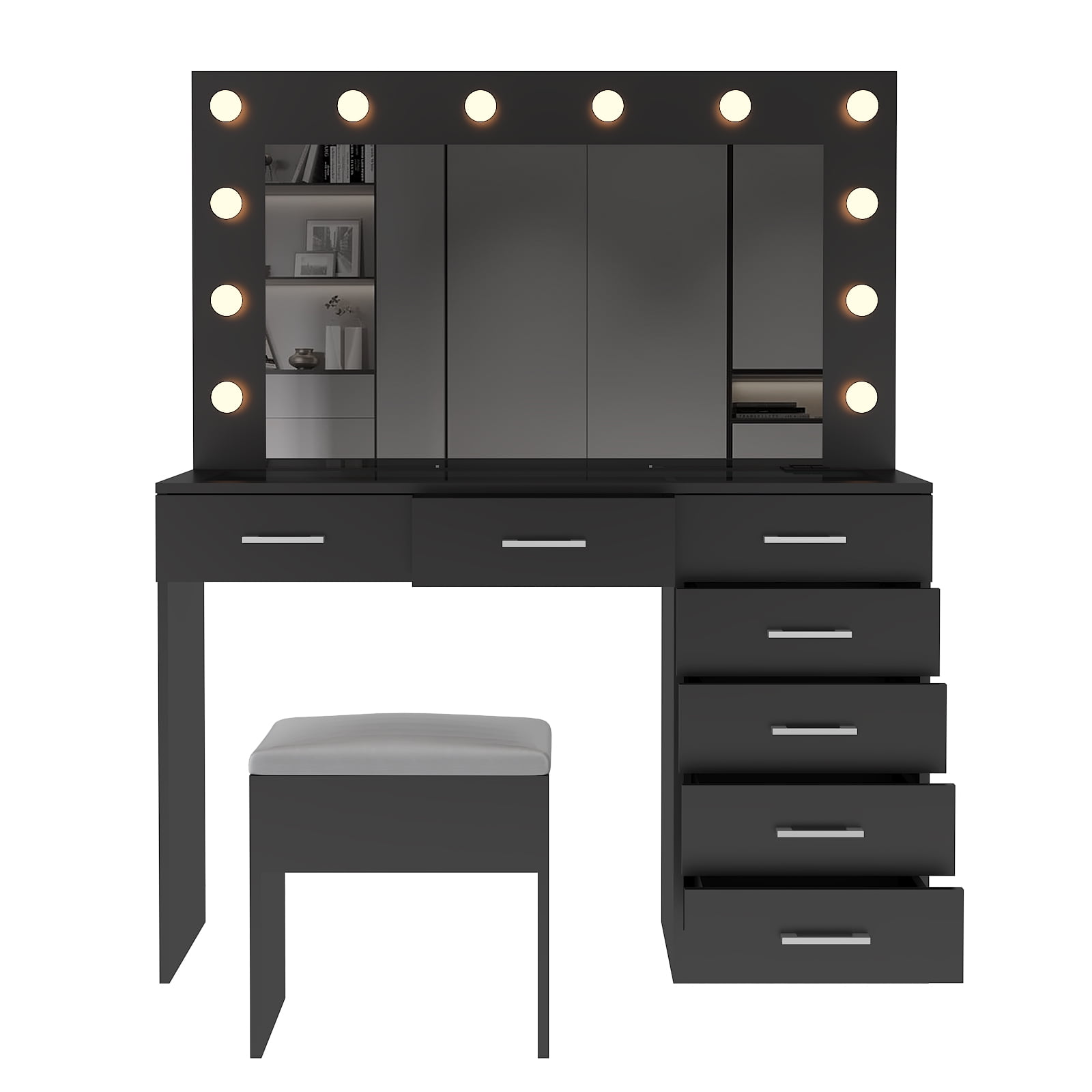 Ktaxon Large Makeup Vanity, Get Ready with Me GRWM Vanity Table Set w/ Visible Glass Top w/ Charging Station, White