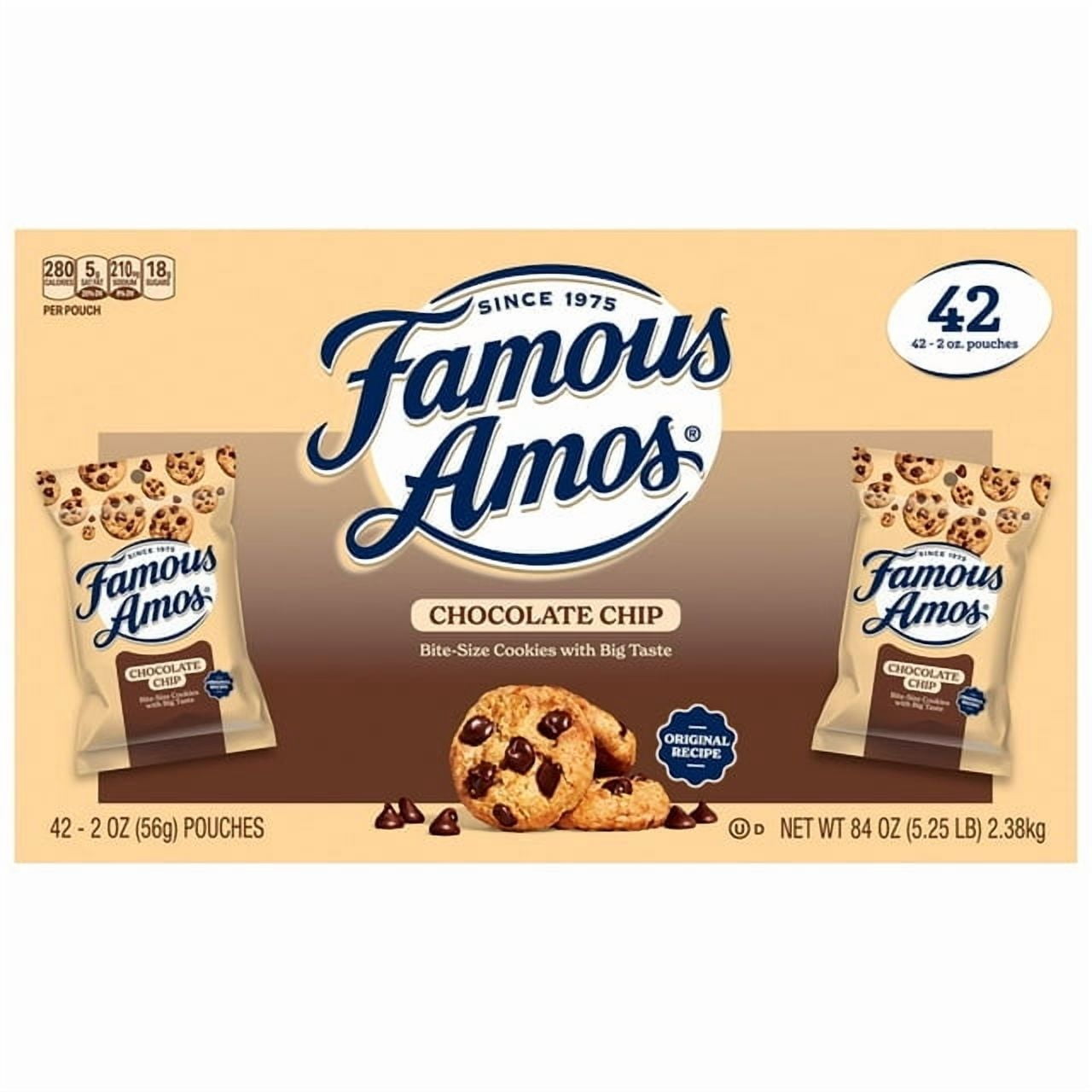 Famous Amos Chocolate Chip Cookies, 2 oz., 42 Pack With White Bowl By OMA