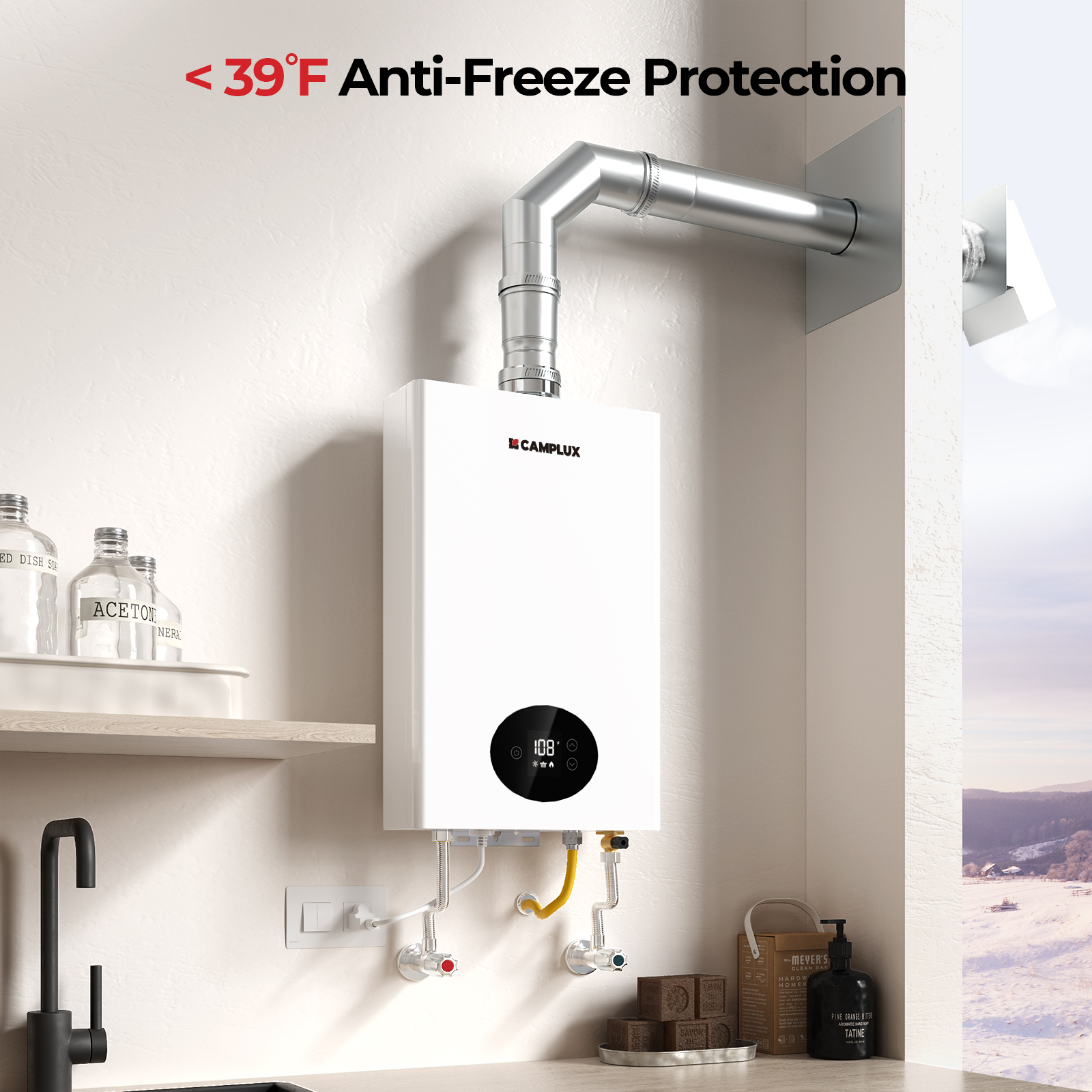 CAMPLUX  3.6 GPM,82,000 BTU,120 V,Indoor Propane Gas Tankless Water Heater ,CX360WLP, White