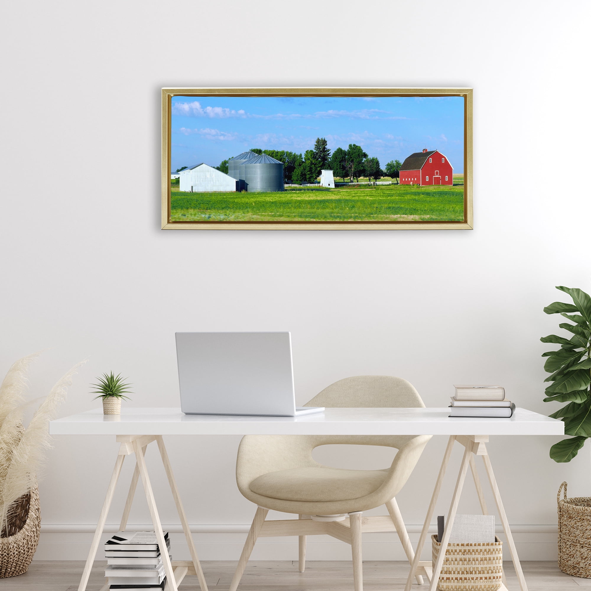Stupell Industries Barn with Silo Gold Framed Floater Canvas Wall Art, design by Gail Peck