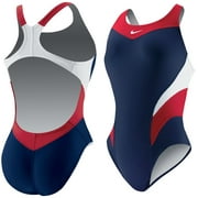 Nike Women's Victory Color Block Power Back Tank Swimsuit (Navy/Red, 30)