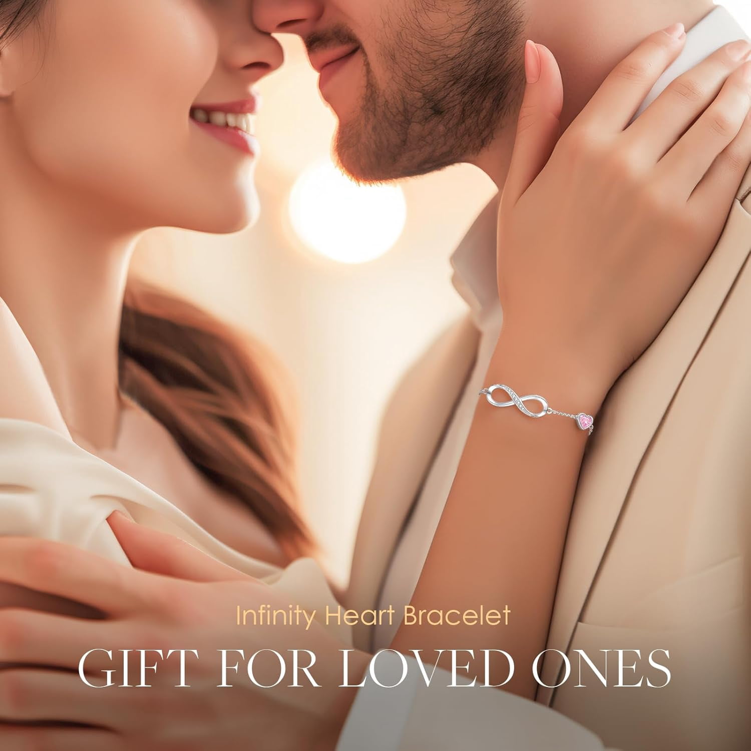 Tilga Infinity Heart Birthstone Charm Link Bracelet for Women 925 Sterling Silver Adjustable Mother's Day Gift Anniversary Birthday Jewelry for Wife Girlfriend Her