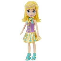 Polly Pocket Collectible Doll ~ Polly Wearing Gold, Purple and Teal Dress, Teal Sandals and Wearing Heart Locket ~ 3 1/2" Tall ~ GKL32