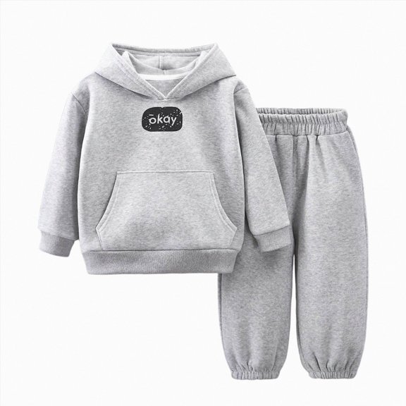 Zuwimk Boys And Girls 2-Piece Letter Print Hoodie Jogger Set, Athletic Outfits Elastic Waistband, Big Boy Girls Toddler Activewear(T059-Grey)
