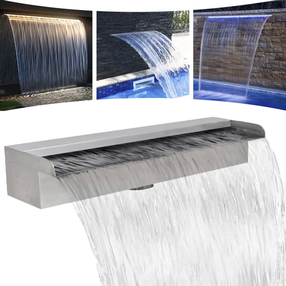 Elleree Rectangular Water Fountain Outdoor Gardens Pond Pool Spillway Waterfall Fountain Stainless Steel 17.7"