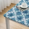 thumbnail image 4 of HAOXIT  Teal Tablecloth, Wintertime Inspiration Ornate Abstract Snowflakes in Pale Colors Christmas, Rectangular Table Cover for Dining Room Kitchen Decor 60''x60'', 4 of 7