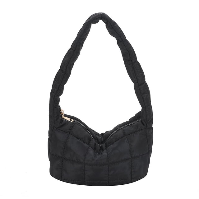 Women Shoulder Bags Cloth Quilted Simple Solid Color Shopping Bag (Black)