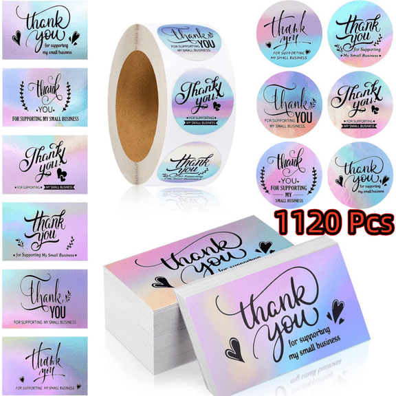 Glossy Thank You Cards and Stickers for Business - 6 Elegant Holographic Designs