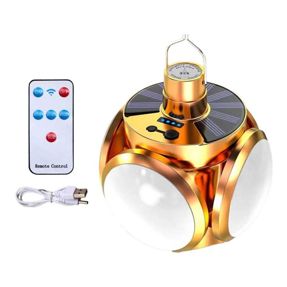 Bombilla de Fútbol Doblada, Lámpara Solar para Tienda de Campaña, Antorcha Colgante Portátil, Luz de Acampada Al Aire Libre de 4 Hojas para Viajes con Oro