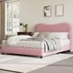 thumbnail image 1 of Queen - size rosa niños marco cama: forrado cabecero, low - profile sturdy cama plataforma con soft bouclé fabric girls y boys, heavy - duty madera slats, noise - free (no necesita colchón base), 1 of 8